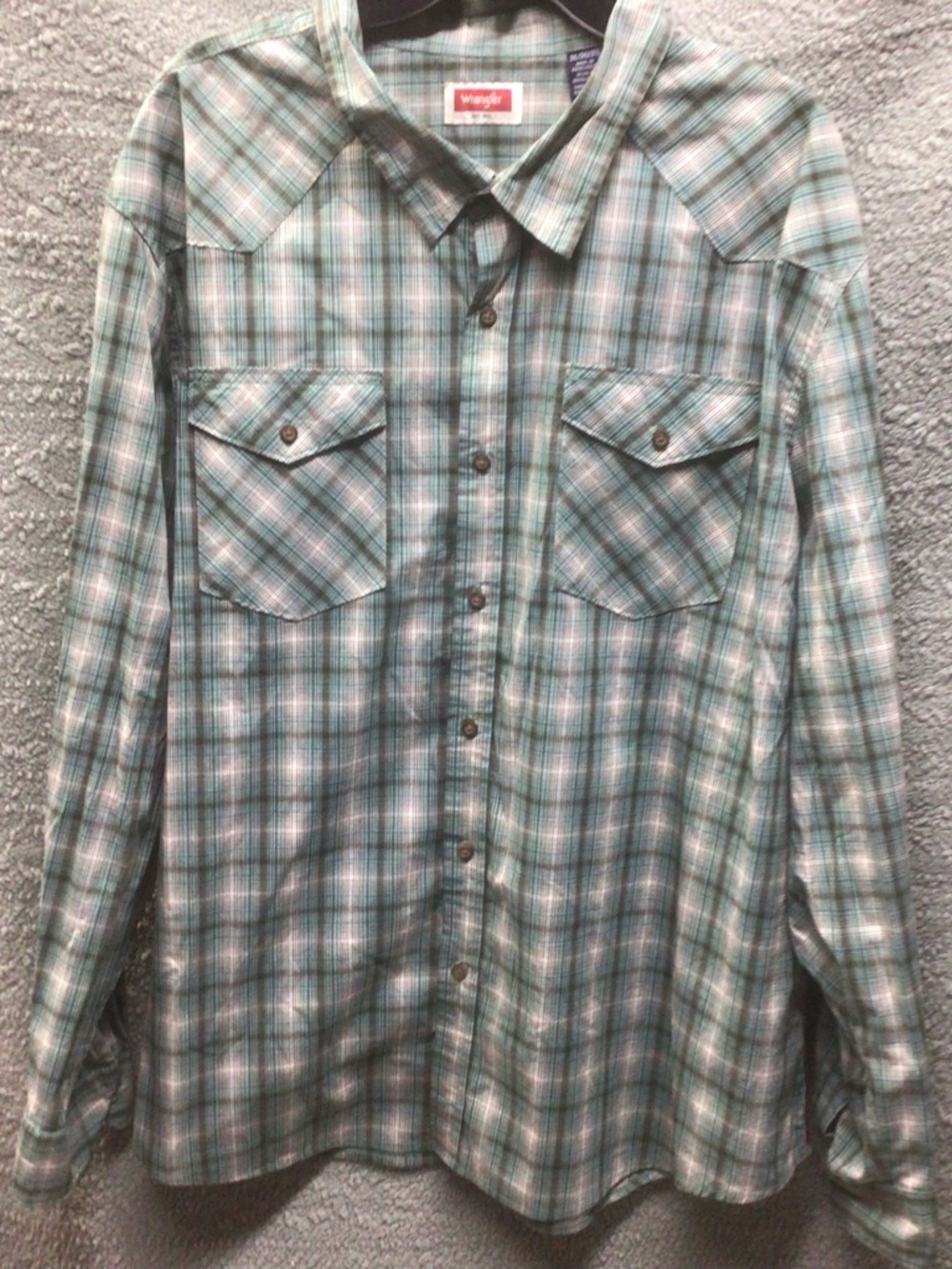 Wrangler Teal Plaid Short-Sleeve Button Shirt